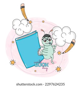 Fantasy book cartoon World book day Vector illustration