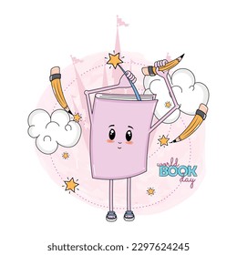 Fantasy book cartoon World book day Vector illustration