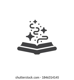 Fantasy book with magic stars vector icon. filled flat sign for mobile concept and web design. Open magic book pages glyph icon. Symbol, logo illustration. Vector graphics