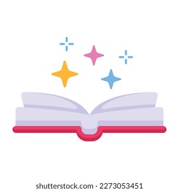 A fantasy book with sparkles, flat icon