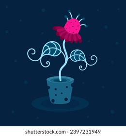 Fantasy botanical illustration. Cartoon magic plant. Fantasy magic flower in a pot.