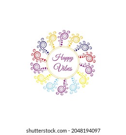 Fantasy botanical wreath with fern fronds and twigs. Colorful fern frame isolated on white vector illustration. Rainbow colors herbal border. Original geometric floral wreath.