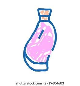 Fantasy bottle containing a pink magic potion, featuring a doodle style illustration with a cork stopper, representing mysterious liquids and magical remedies for games or apps