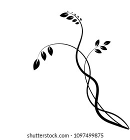 Fantasy branch tree. Tree branch with black leaves over white background. Vector graphics. Artwork design element. 