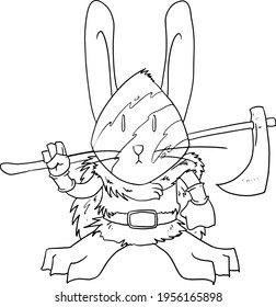 Fantasy bunny barbarian in lineart