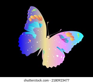  fantasy butterfly with gradient colors. isolated on black background.  vector design. 