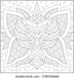 Fantasy butterfly heart, Adult and kid coloring page in stylish vector illustration for education and learning