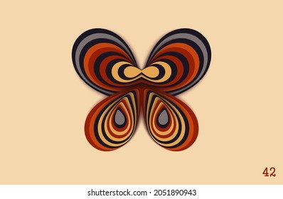 Fantasy butterfly. Paper art design element composed by overlapping elements. Strict and symmetrical 3D layered structure. Vector graphics