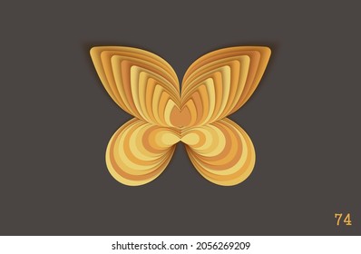 Fantasy butterfly. Paper art design element composed by overlapping elements. Strict and symmetrical 3D layered structure. Vector graphics