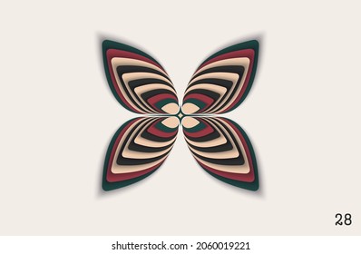 Fantasy butterfly. Paper art design element composed by overlapping elements. Strict and symmetrical 3D layered structure. Vector graphics