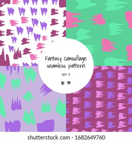 Fantasy camouflage. Collection of seamless geometric minimalistic patterns. Backgrounds and wallpapers. Textile ornament. Properly grouped and layered drag and drop to the swatch pallet.