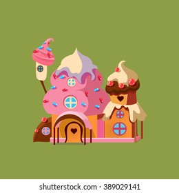 Fantasy Candy House. Colourful Vector Illustartion gingerbread house