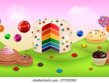 Fantasy candyland with dessrts and sweets