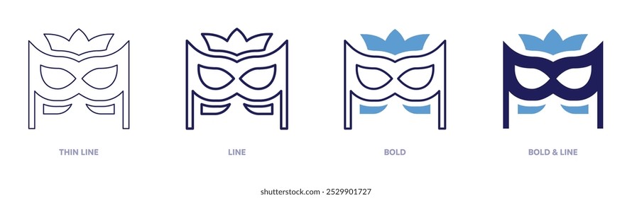 Fantasy carnival mask icon in 4 different styles. Thin Line, Line, Bold, and Bold Line. Duotone style. Editable stroke.