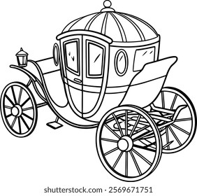 Fantasy carriage outline coloring book page line art drawing