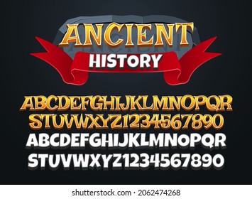 Fantasy Cartoon Ancient History Medieval Rpg Game Logo Title Text Effect With Stone And Ribbon Frame