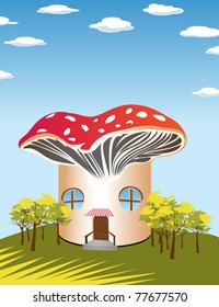 Fantasy cartoon background with a mushroom shape house