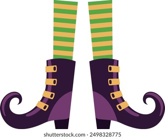 Fantasy cartoon boots. Legs in funny fairytale stockings isolated on white background