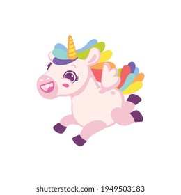 Fantasy cartoon character of baby unicorn, flat vector illustration isolated.