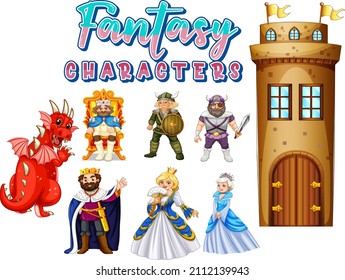 Fantasy cartoon characters set illustration