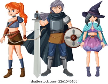 Fantasy cartoon characters set illustration