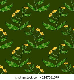 Fantasy cartoon doodle flower with leaves seamless pattern. Floral background. 