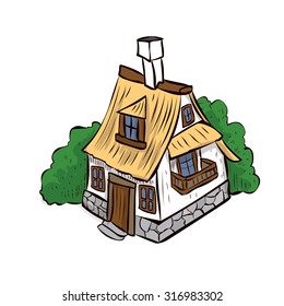 Fantasy cartoon Fairy tale house with amazing architecture. Hand drawn vector illustration