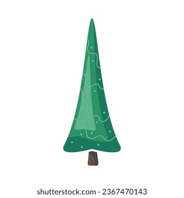 Dibujo de fantasía en un pinar verde plano. Resumen de bosque, parque o planta de jardín. Clíparte estilizada brillante. Ilustración vectorial de corte aislada en fondo blanco. Elemento para el diseño gráfico estacional.
