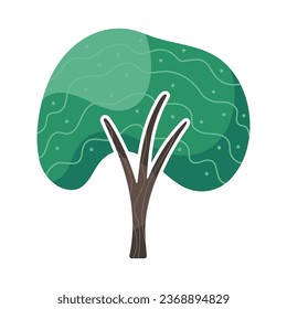 Fantasy cartoon flat green tree. Abstract forest, park or garden plant. Bright stylized clipart. Cute vector illustration isolated on white background. Element for seasonal graphic design.