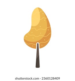Fantasy cartoon flat yellow autumn tree. Abstract forest, park or garden plant. Bright stylized clipart. Cute vector illustration isolated on white background. Element for seasonal graphic design.