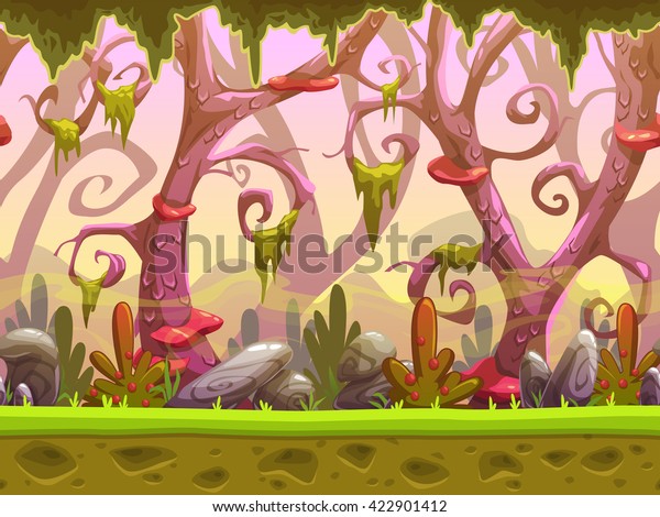 ゲームアニメーションに対応したファンタジーアニメーションの森 のシームレスな風景 視差効果用にレイヤーを分離したベクター画像の背景 ゲームデザインアセット クールな自然の壁紙 のベクター画像素材 ロイヤリティフリー