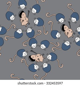 fantasy cartoon funny seamless pattern with lonely women and blue cats