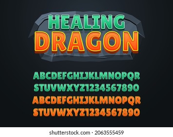 Fantasy Cartoon Healing Dragon Medieval Rpg Game Logo Title Text Effect With Stone Frame