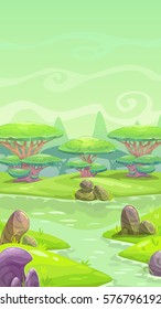 Fantasy cartoon landscape. Vertical orientation for mobile phone screen.