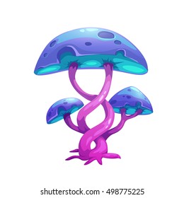 Fantasy cartoon mushroom. Magic alien plant. Vector illustration, isolated on white.