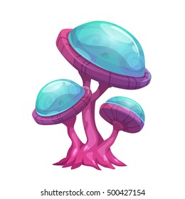 Fantasy cartoon mushroom. Magic plant. Vector illustration, isolated on white.