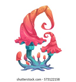 Fantasy cartoon mushroom. Magic plant. Vector illustration, isolated on white.