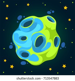 Fantasy cartoon planet in space. Color heavenly body. Vector illustration