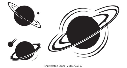 Fantasy Cartoon Planets Silhouette Set