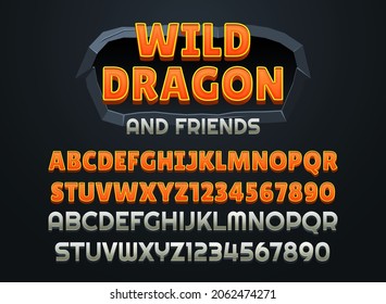 fantasy cartoon wild dragons medieval rpg game logo title text effect with stone frame