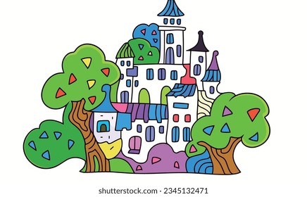 Fantasy Cartoon World: Adventures of Castle, Tree, and Animals
