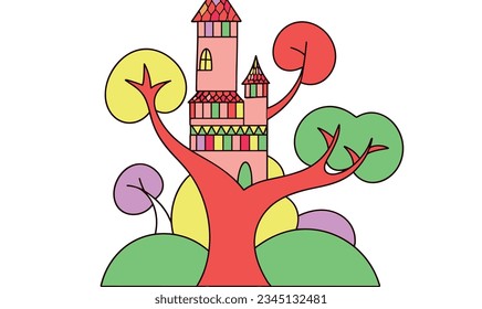 Fantasy Cartoon World: Adventures of Castle, Tree, and Animals