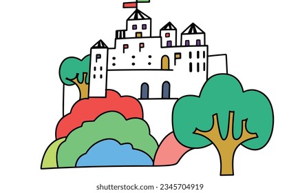 Fantasy Cartoon World: Adventures of Castle, Tree, and Animals