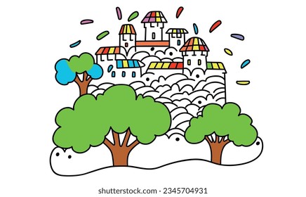 Fantasy Cartoon World: Adventures of Castle, Tree, and Animals
