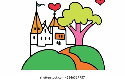 Fantasy Cartoon World: Adventures of Castle, Tree, and Animals