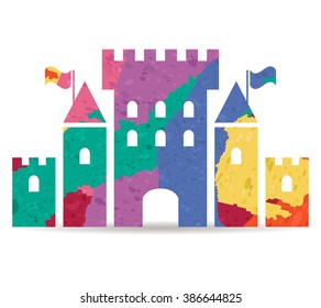 fantasy castle drawn painted icon vector