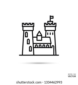 Fantasy castle flat line icon. Fairy tale fortress vector illustration.