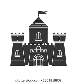 Fantasy Castle Icon Silhouette Illustration. Medieval Buildings Vector Graphic Pictogram Symbol Clip Art. Doodle Sketch Black Sign.