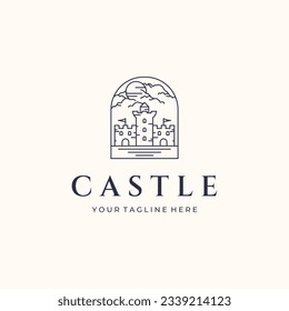 fantasy castle line art logo vector minimalist illustration design, dream castle view logo design 