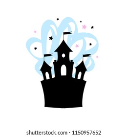 Fantasy castle silhouettte for Little princess. Decorative elements in scandinavian minimalistic style